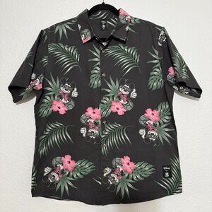 Disney Neff Hawaiian Shirt Adult Medium Black Floral Mickey Mouse MED Button Up